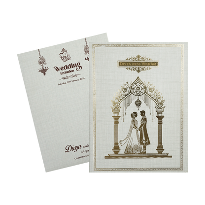 Grey Gold Foil Couple Arch Wedding Card-KNK7081G