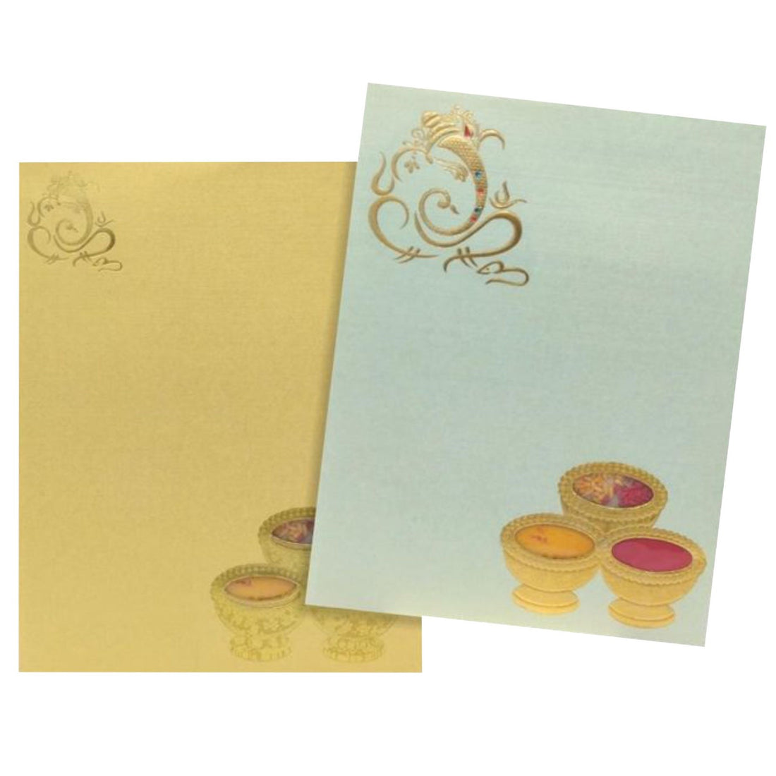 Lovely Light Green Shading With Ganesha Theme Padded Wedding Card - KNK2616