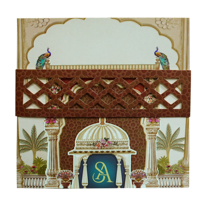 Brown Arch Peacock Box Invitation-KRC30800