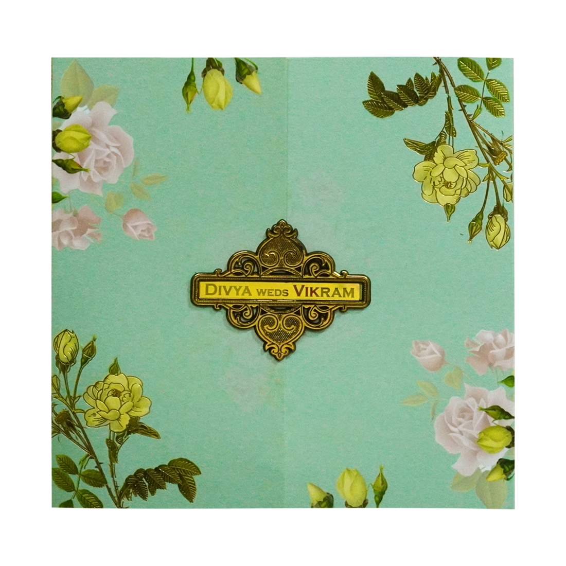 Green Floral Nameplate Wedding Card-KNKD8104
