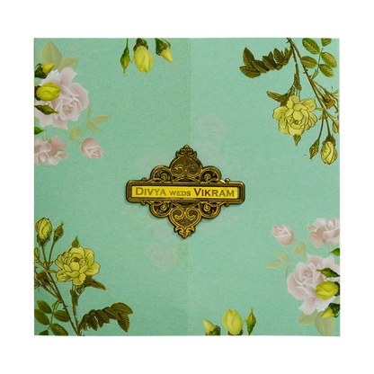Green Floral Nameplate Wedding Card-KNKD8104