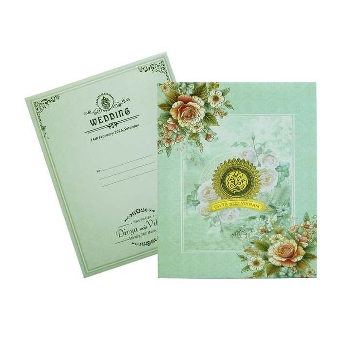 Pastel Green Floral Wedding Card-King of Cards