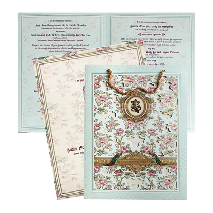Check out Blue Floral Laser-Cut Wedding Bag Card at best price.✅WhatsApp Support ✅Express Delivery. | King of Cards.