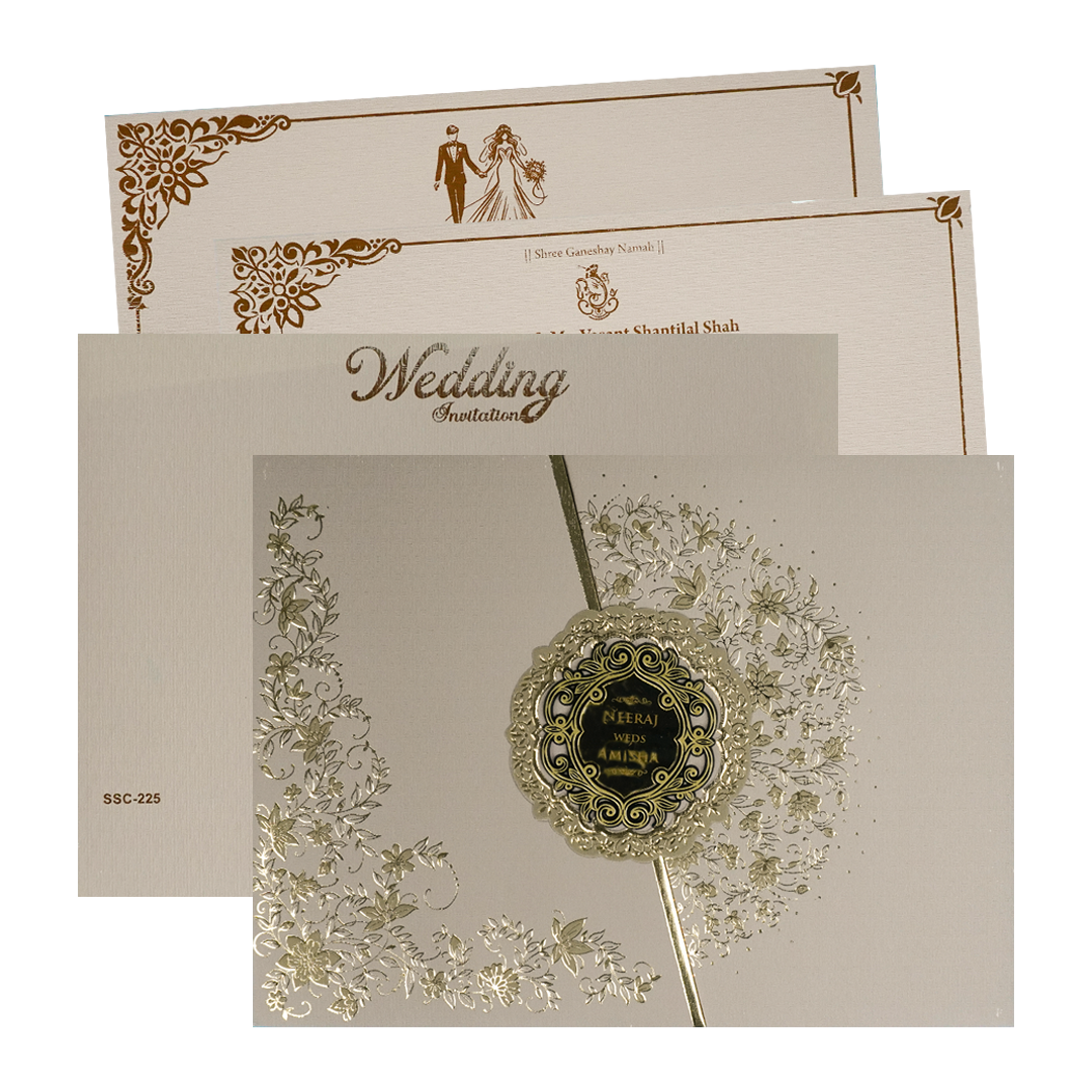 Check out Pink Gold Floral Padded Wedding Card at best price. ✅WhatsApp Support ✅Express Delivery.|King of cards.
