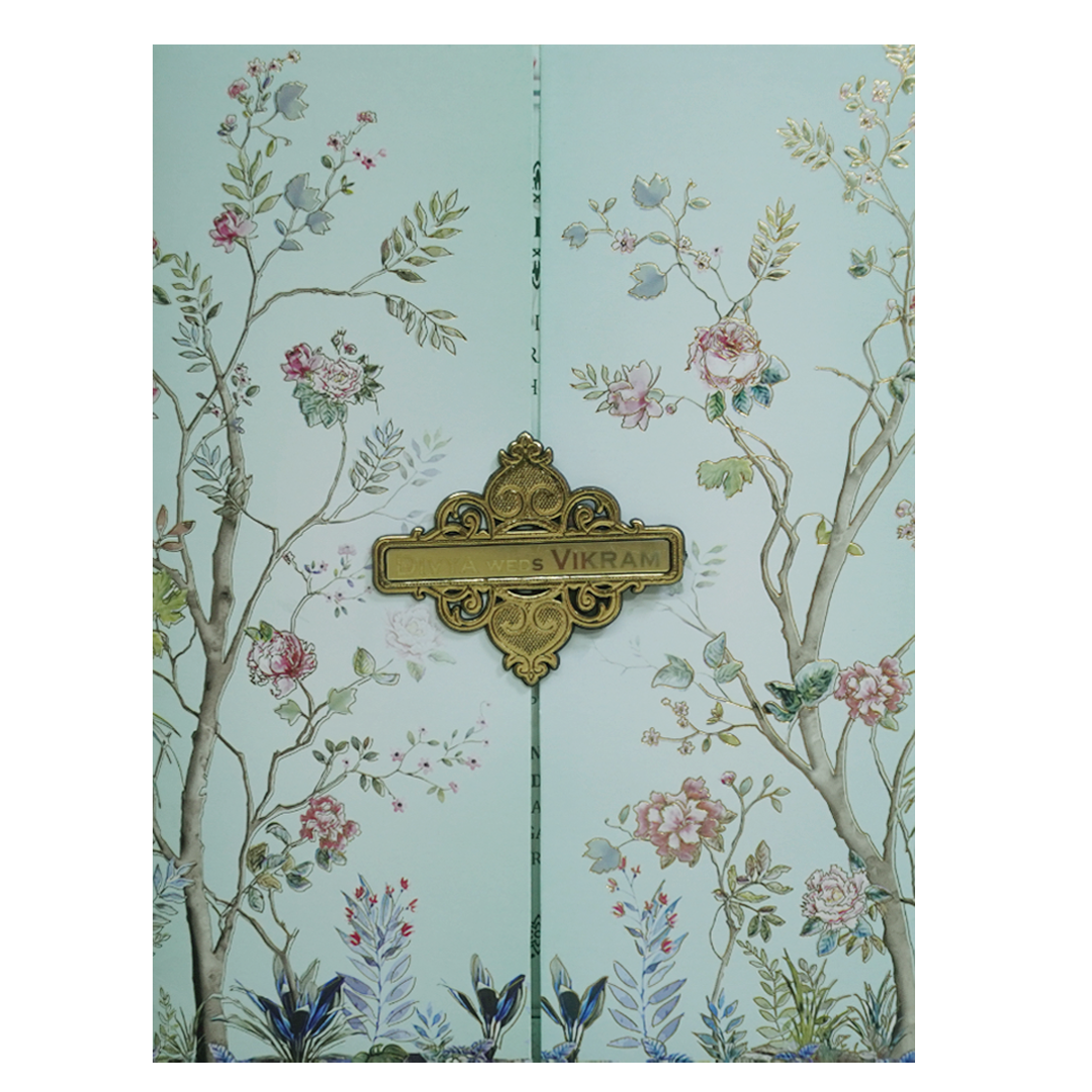 Blue Floral Design Wedding Invitation Card-King of Cards