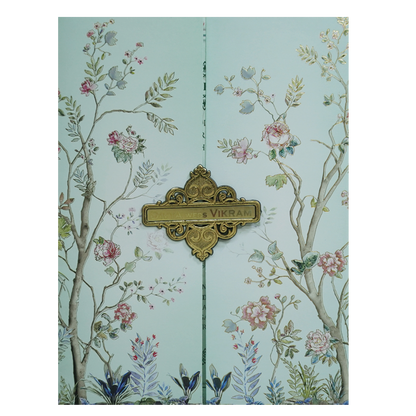 Blue Floral Design Wedding Invitation Card-King of Cards