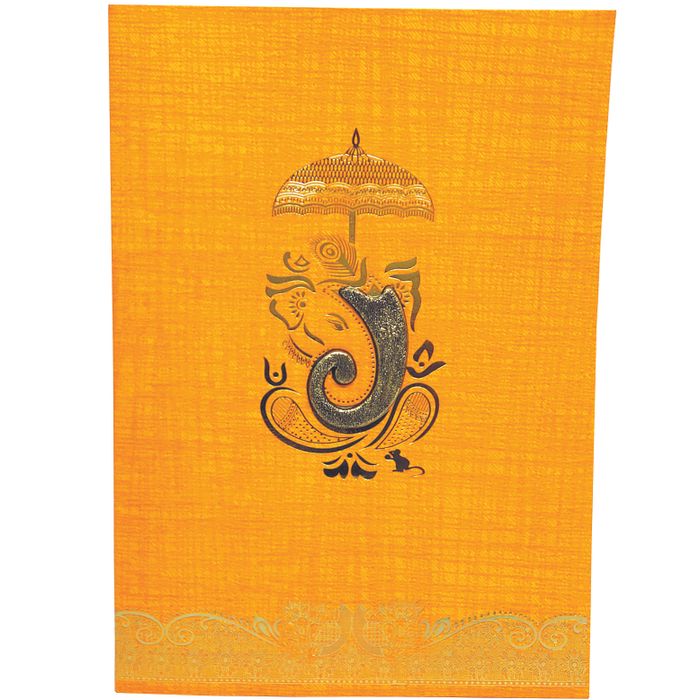 Orange Metallic Embossed Ganesha Trunk Invitation-KNCA202O-King of Cards