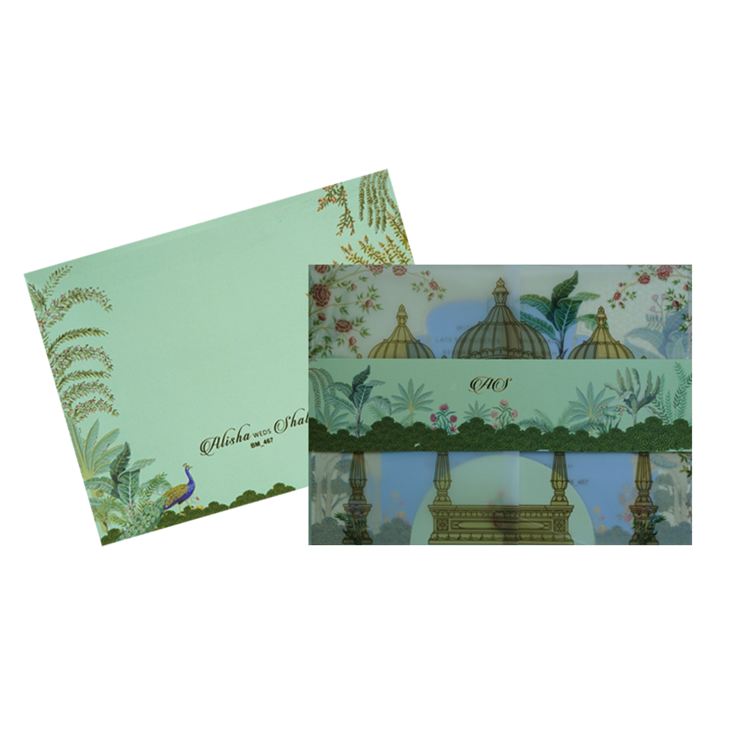 Olive Green Tracing Sheet Marriage Card-Kbm04670