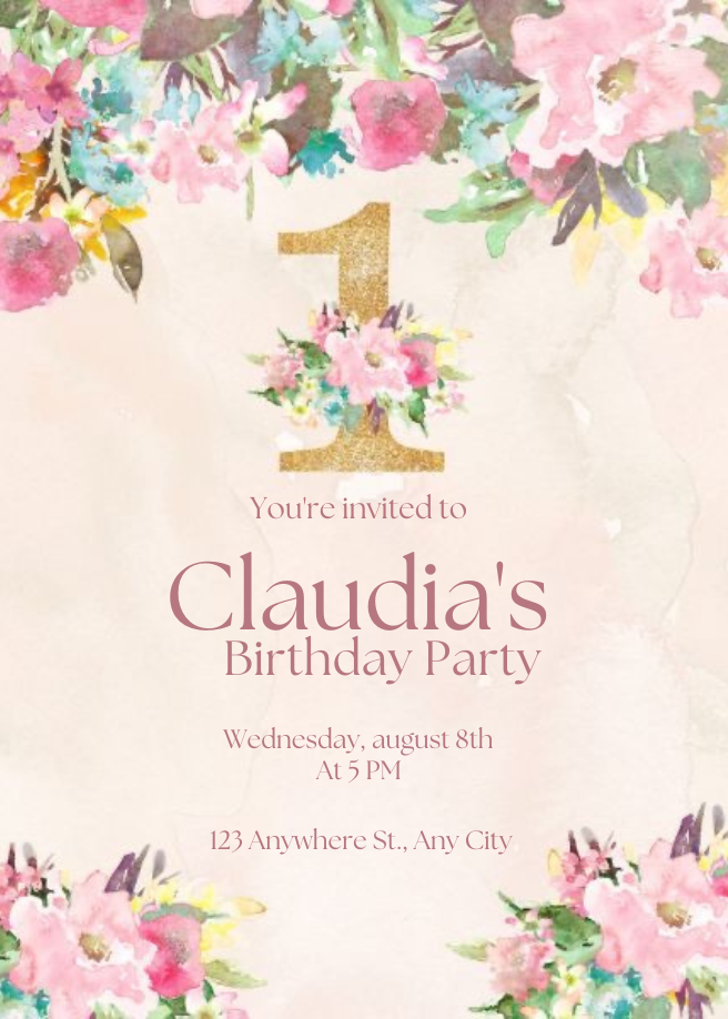 Pink Floral Kids Birthday Invitation-King of Cards