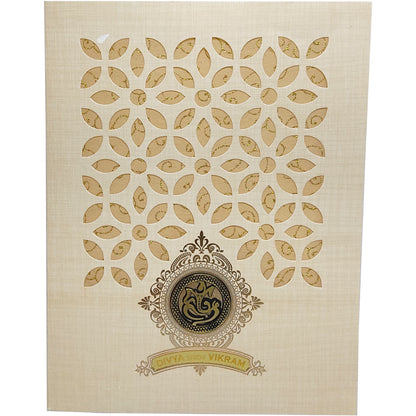 Sandal Metallic Laser Cut Wedding Card In Gold Wolly-KNK9405S