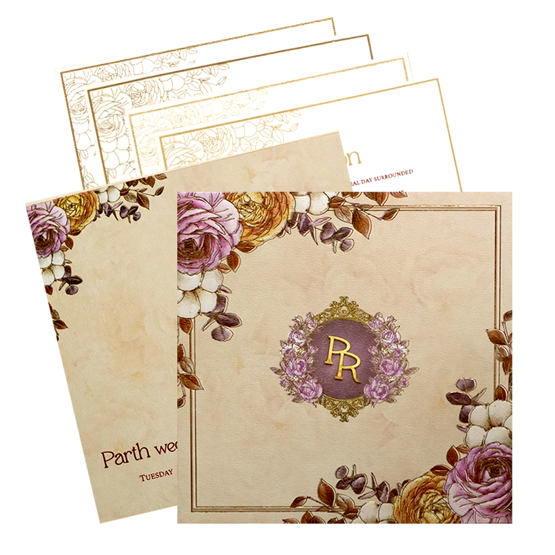 Light Orange Floral Wedding Card-KPR09840