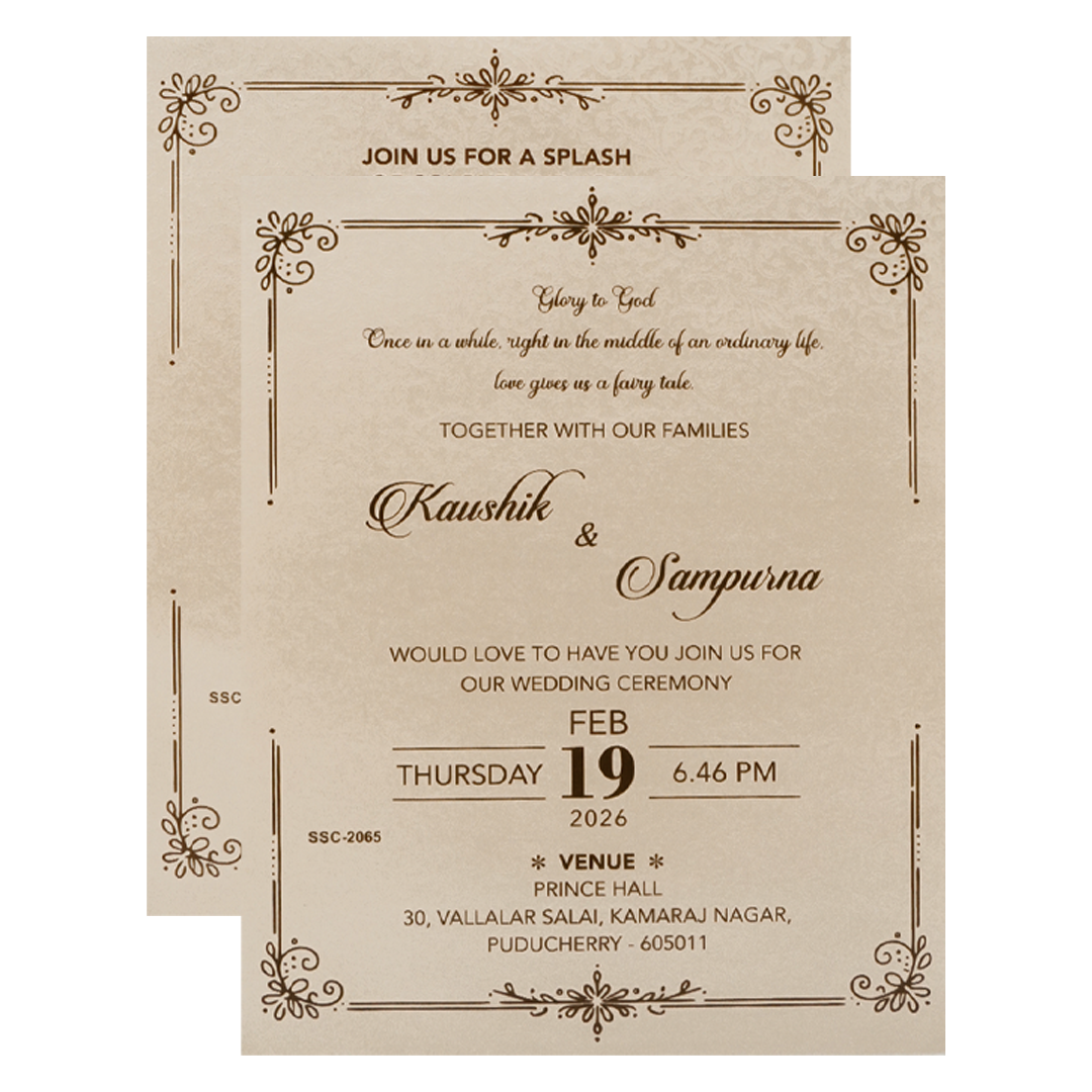 Cream Gold Wave Padded Wedding Card-KSSC2065