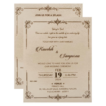 Cream Gold Wave Padded Wedding Card-KSSC2065