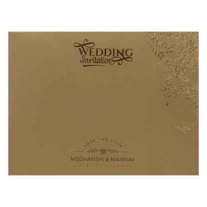 Gold Floral Diagonal Padded Wedding Card-KSSC2120