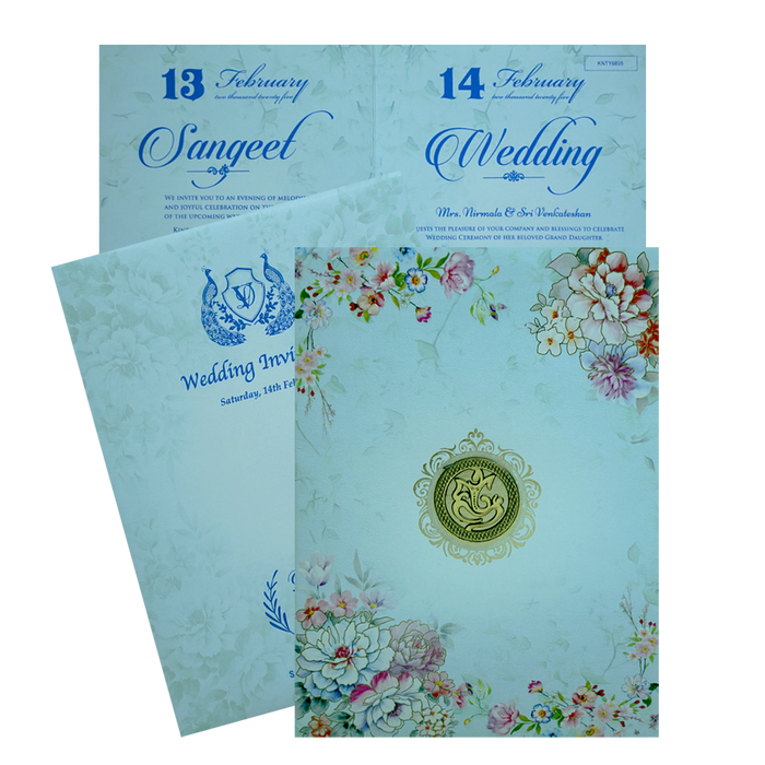 Light Blue Floral Wedding Invitation Card-King of Cards