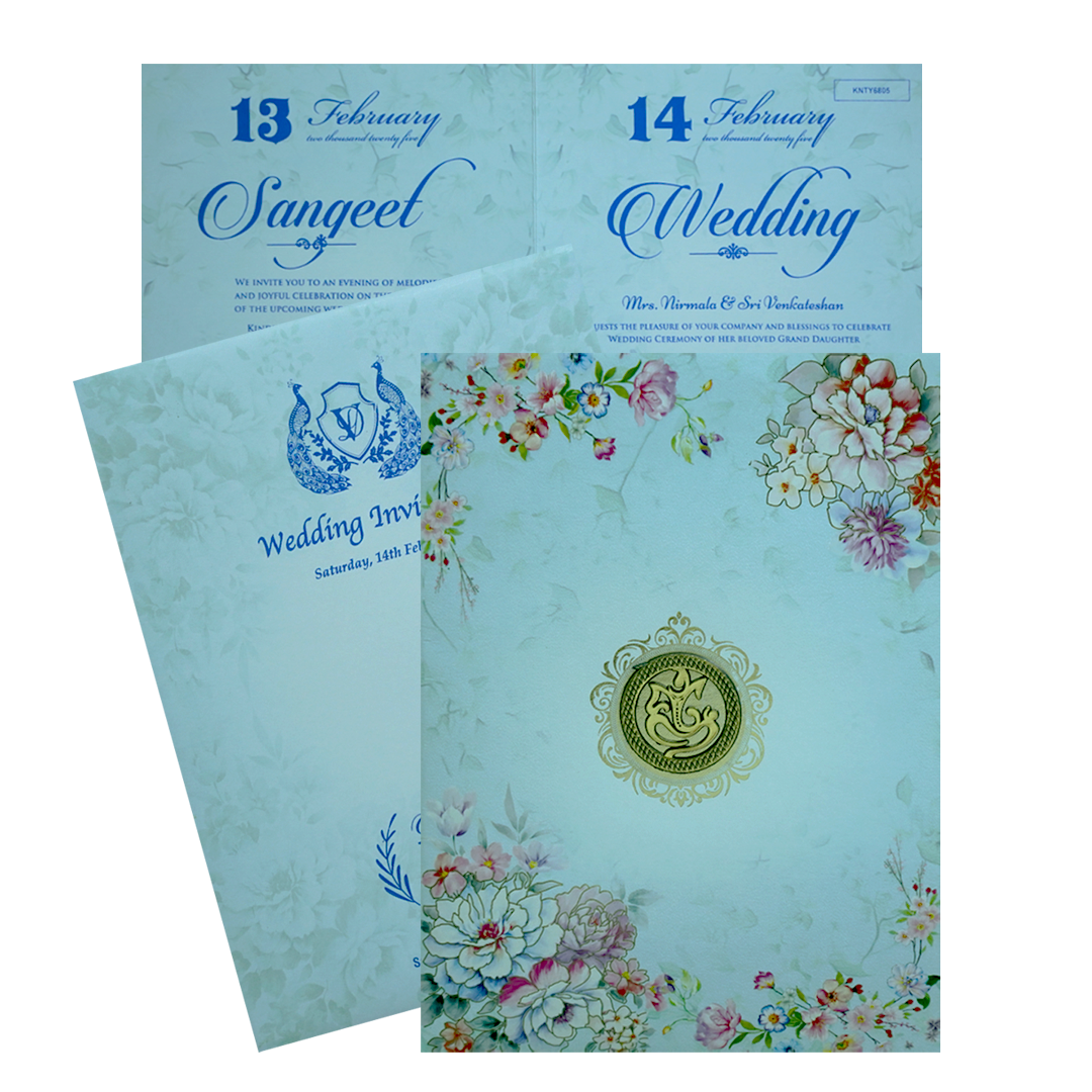 Light Blue Floral Wedding Invitation Card-King of Cards