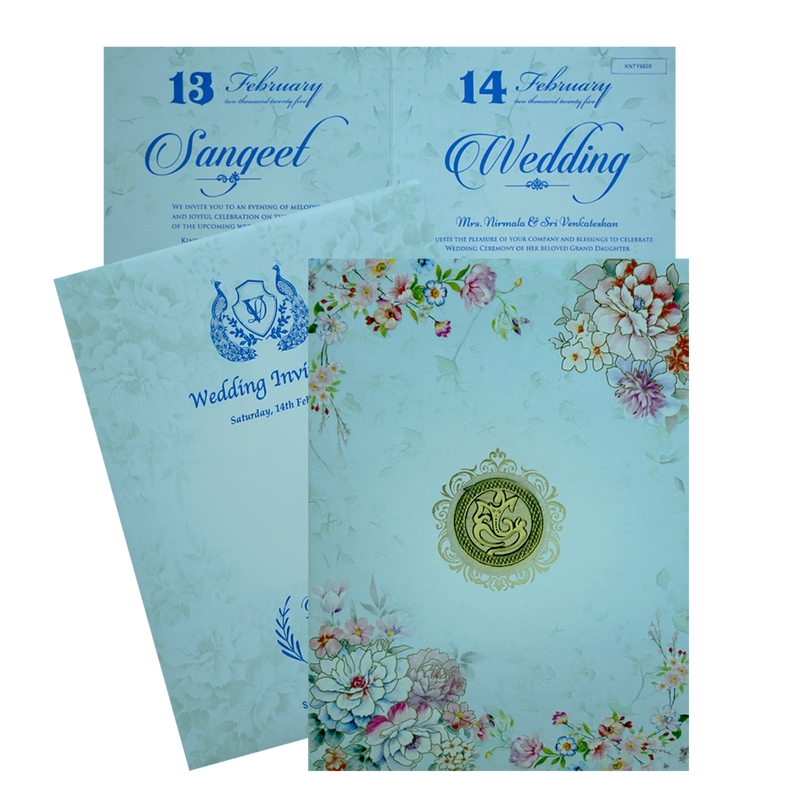 Light Blue Floral Wedding Invitation Card-KNTY6805