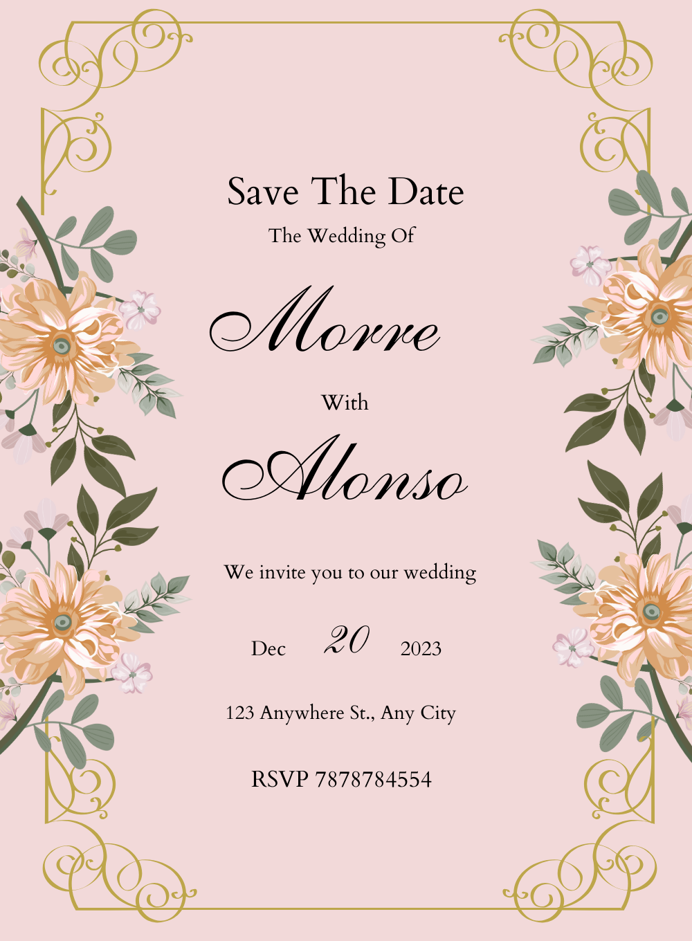 Pink Floral Christian Wedding Invitation-AACWI006