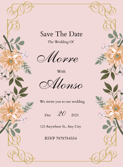 Pink Floral Christian Wedding Invitation-AACWI006
