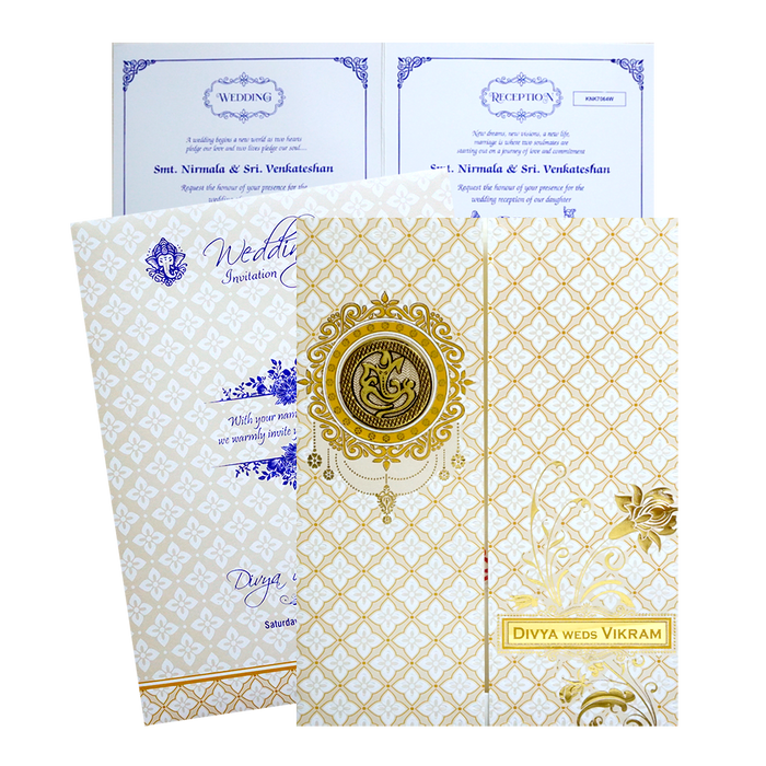 White Gold Floral Nameplate Invitation Card-King of Cards