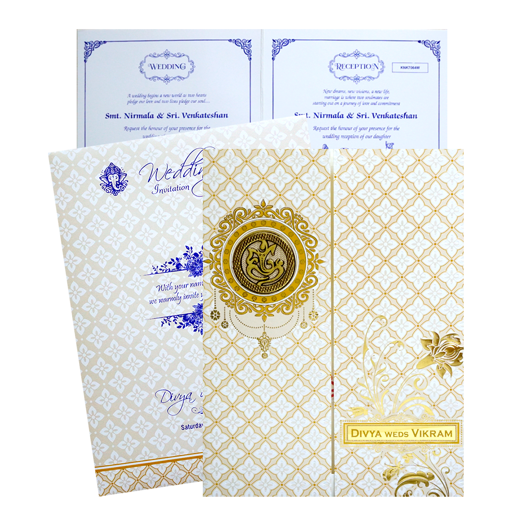 White Gold Floral Nameplate Invitation Card-King of Cards