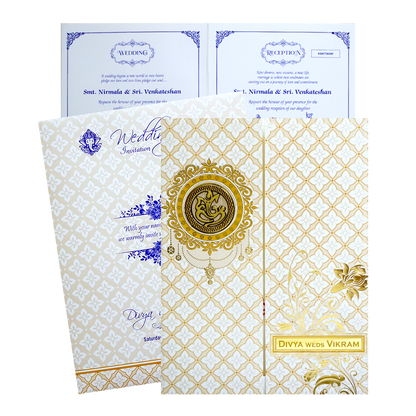 White Gold Floral Nameplate Invitation Card-King of Cards