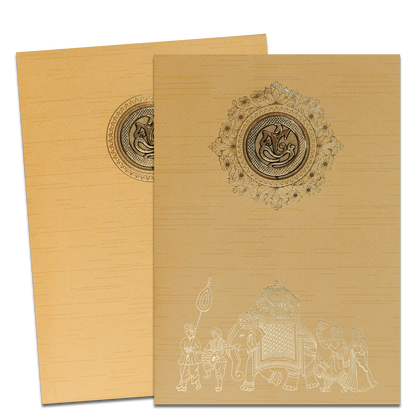 Gold Royal Baraat Elephant Wedding Card-KNKR039GL