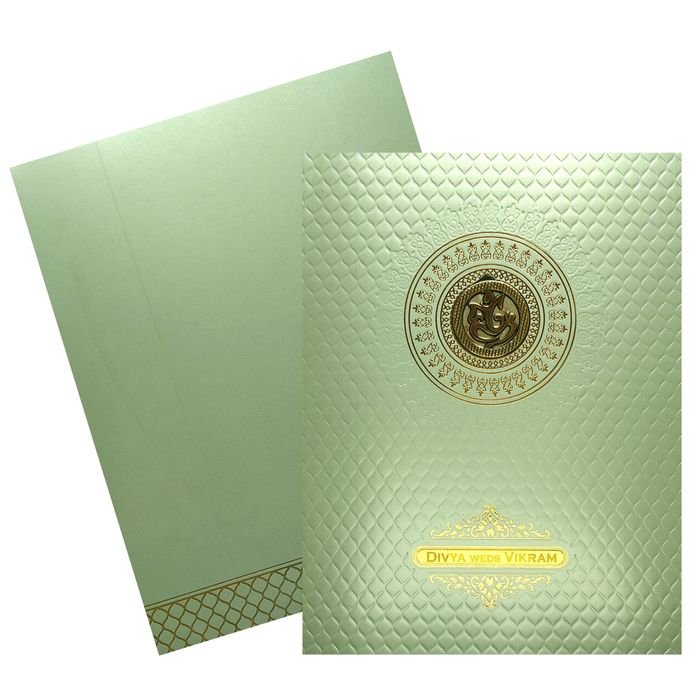 Green Metallic Ganesha Invitation Card-King of Cards