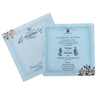 Blue Floral Single Sheet Invitation Card-KNIC7302
