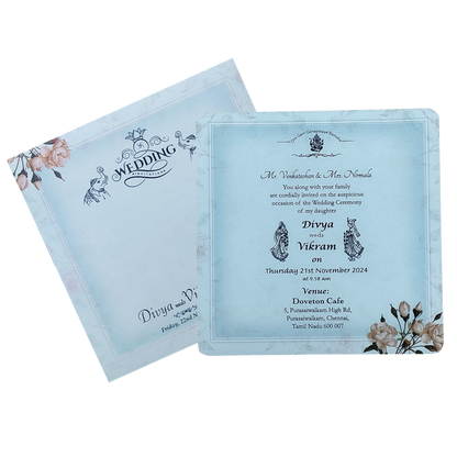 Blue Floral Single Sheet Invitation Card-King of Cards