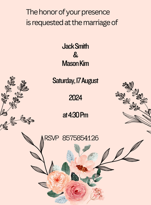 Pink Lovely Floral Wedding Invitation-AAFWI004
