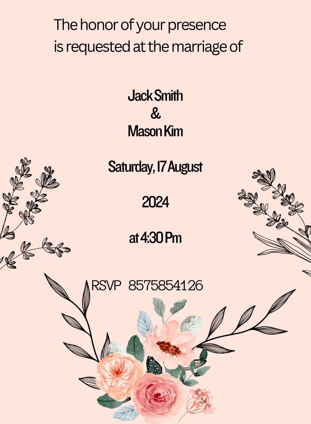 Pink Lovely Floral Wedding Invitation-AAFWI004