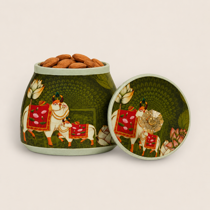 Olive Green Kamadhenu Lotus Artistic Jar - KRAJ0020