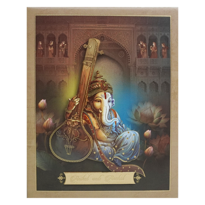 Brown Ganesha Padded Wedding Card-Kac05310