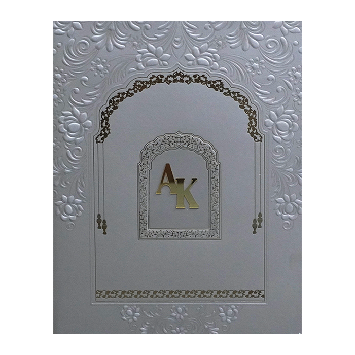 Grey Embossed Floral Wedding Card-King of Cards