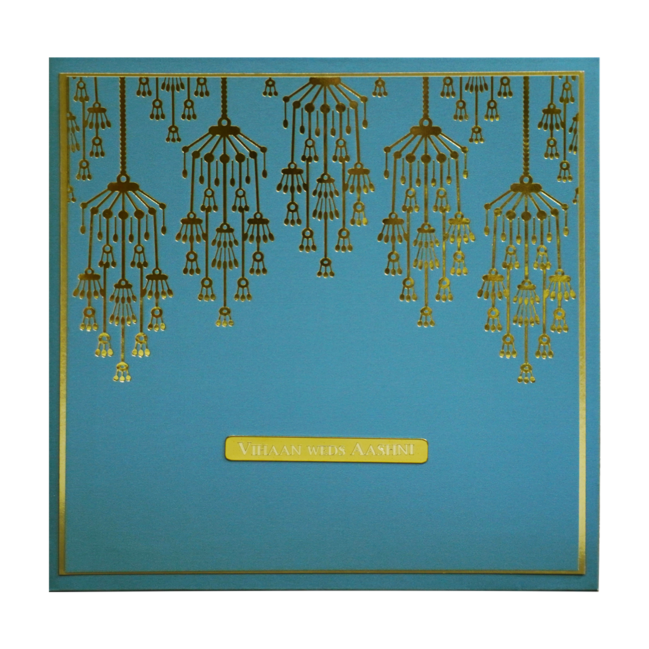 Teal Blue Nameplate Padded Wedding Card-KRC30292