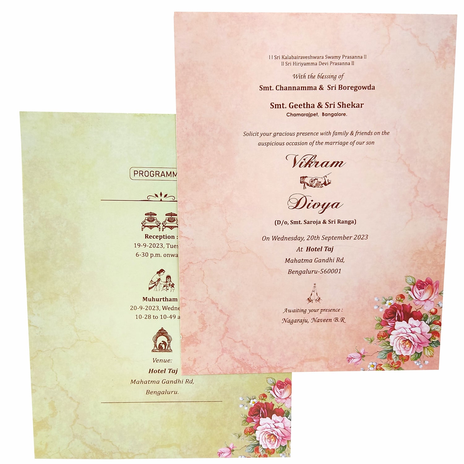 Cream Padded Floral Design In Offset With Roses And Name Plate-KNPO8504C