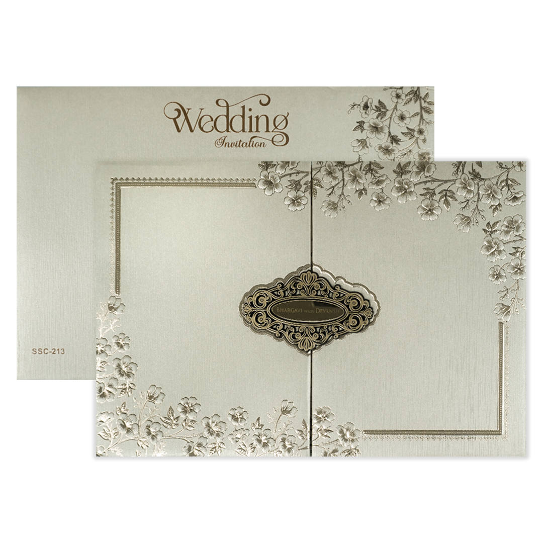 Check out Cream Gold Floral Padded Wedding Card at best price.✅WhatsApp Support ✅Express Delivery.|King of cards.