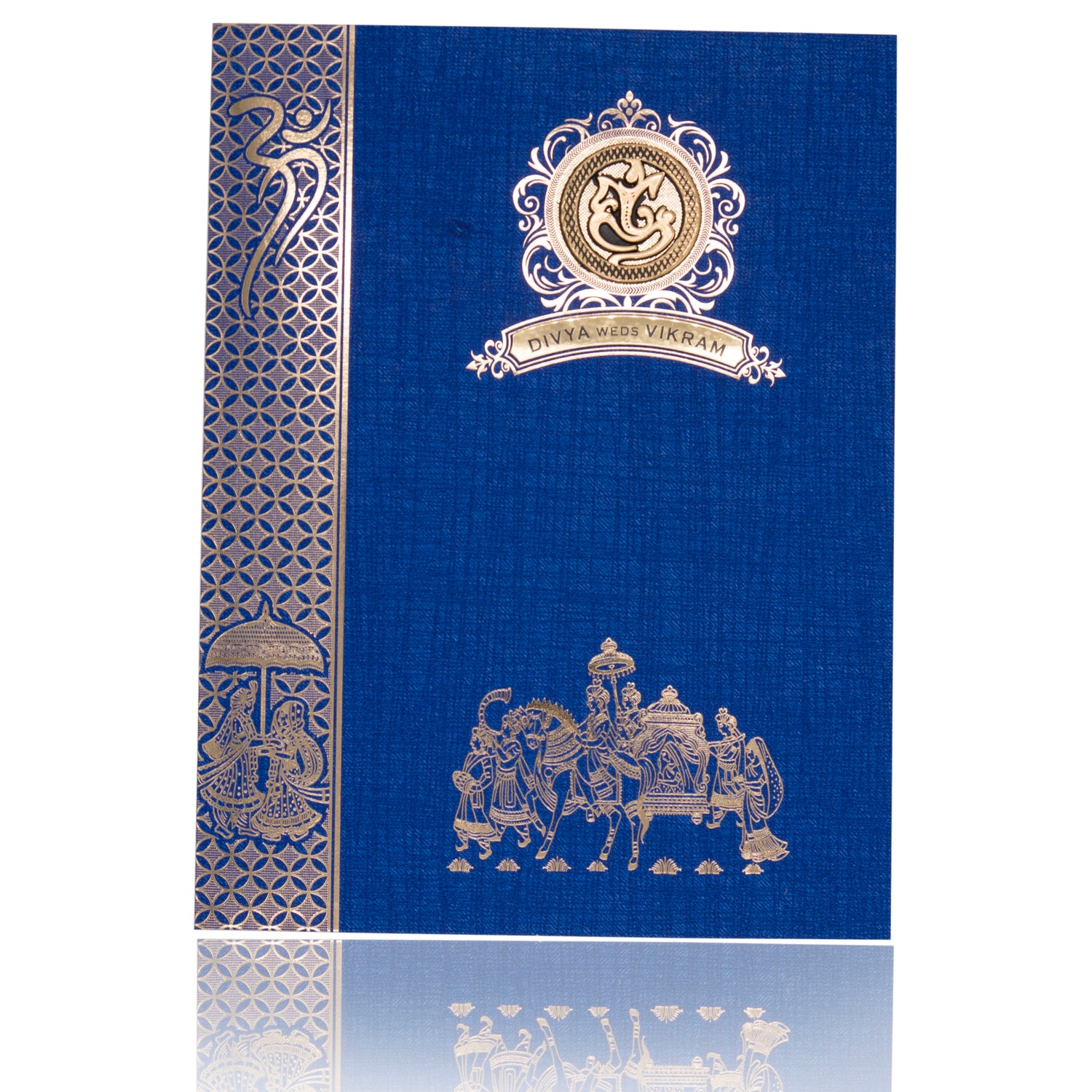 Blue Jumbo Metallic Baraat Print And Varmala Design-KNK50281