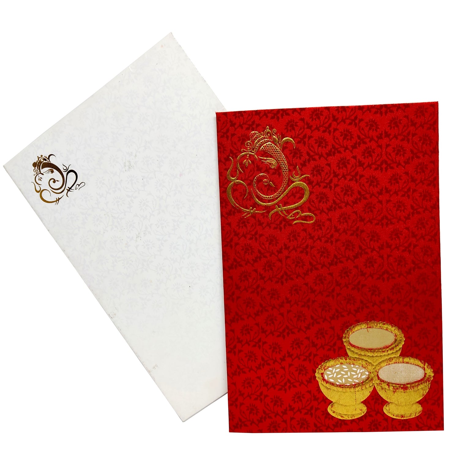 Alluring Red Shading With Gold Foiling Ganesha Wedding Card - KNK2188-King of Cards