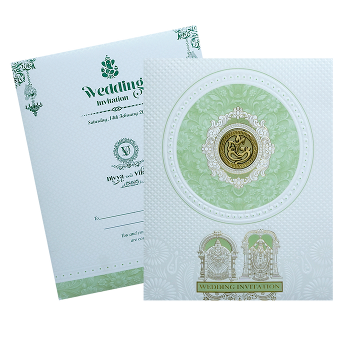 White Balaji Padmavthi Green Floral Wedding Card-King of Cards