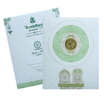 White Balaji Padmavthi Green Floral Wedding Card-King of Cards