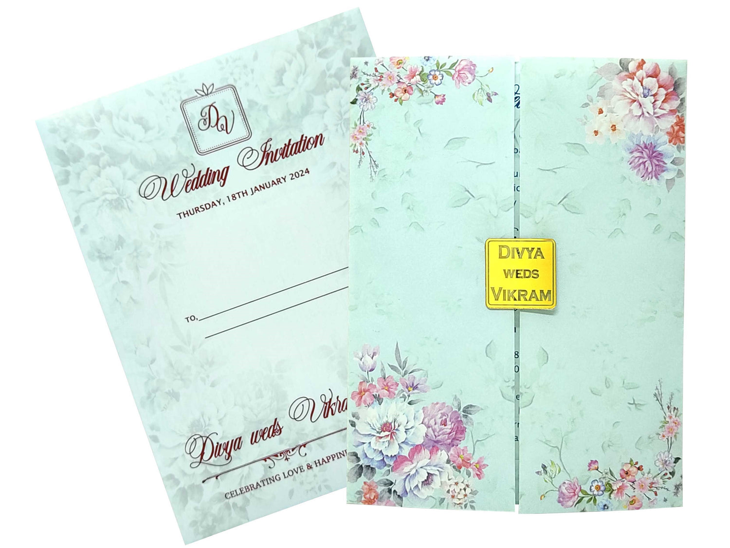 Blue Floral Door Type Invitation Card-KNK9701LB-King of Cards