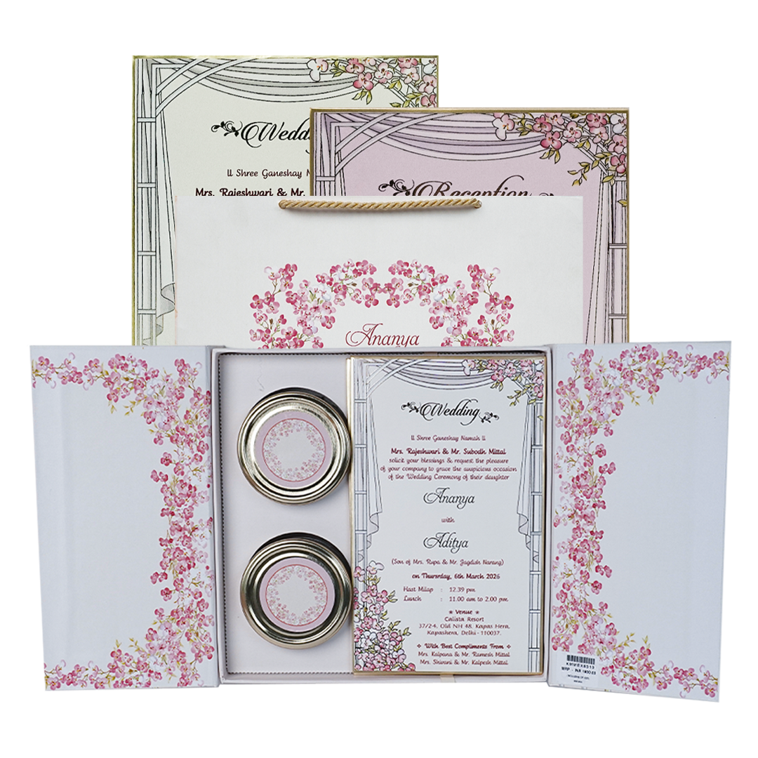Pink Floral Gatefold Wedding Invitation Box-KMMEX8310