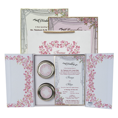 Pink Floral Gatefold Wedding Invitation Box-KMMEX8310