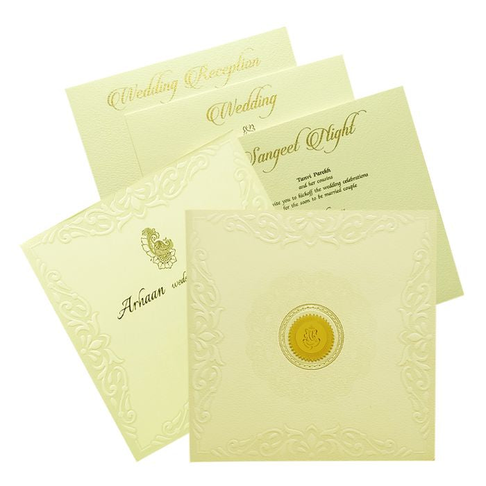 White Embossed Floral Invitation Card-King of Cards