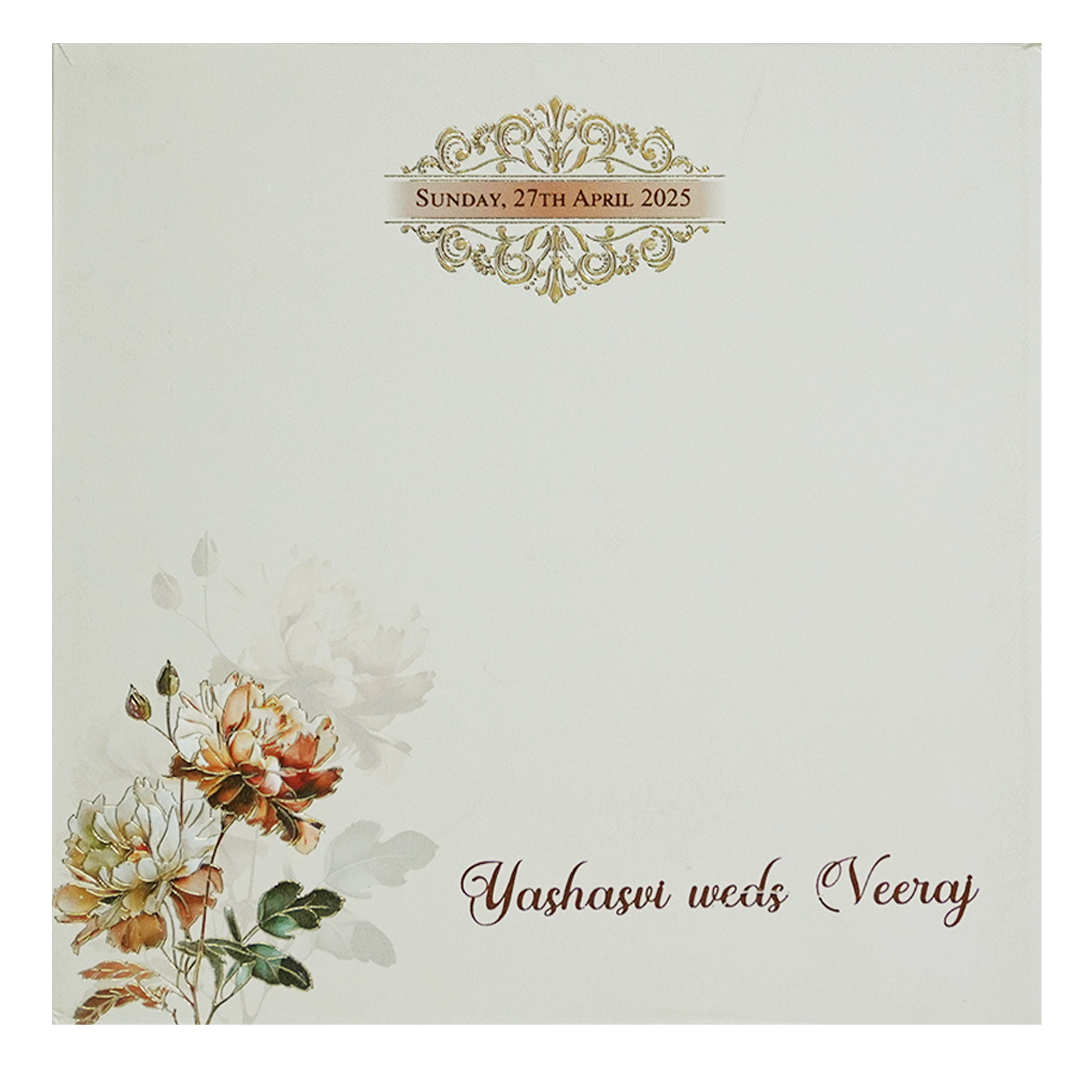 Cream Floral Padded Marriage Card-KPR23360