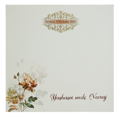Cream Floral Padded Marriage Card-KPR23360