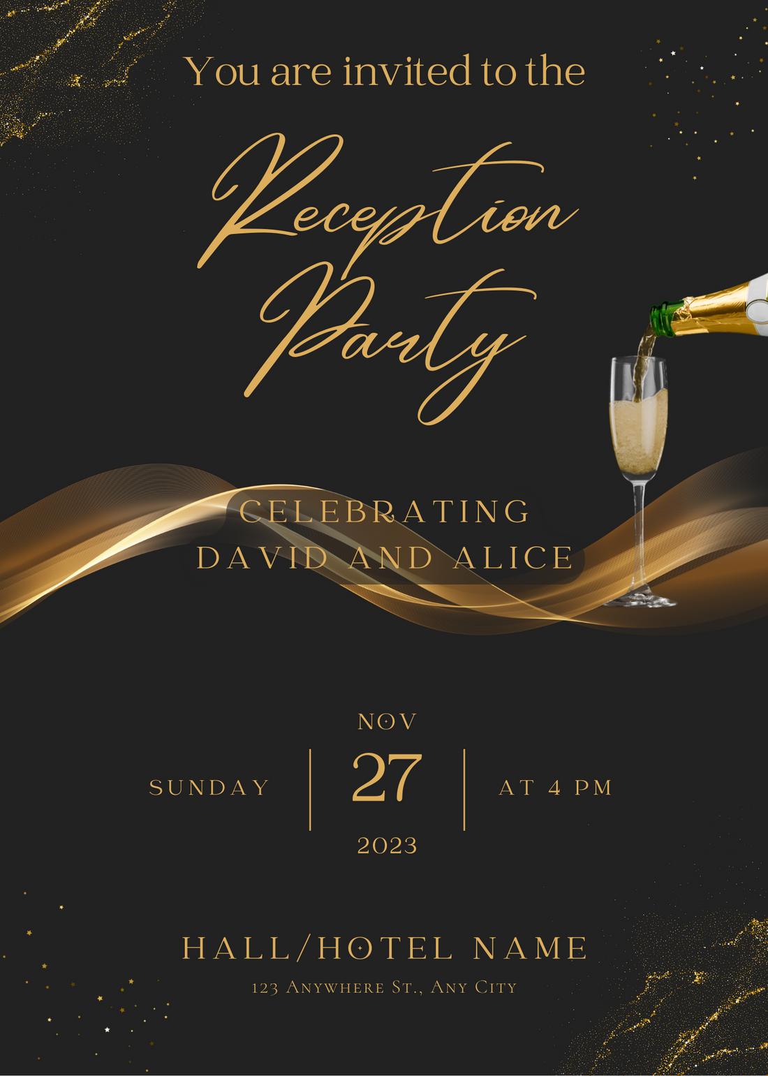 Golden Bliss Reception Party Invitation-AARPI003
