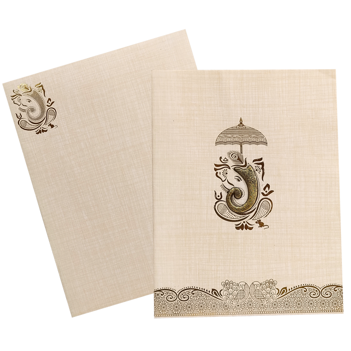 Sandal Metallic Invitation Card With A Floral Touch-KNK50162-King of Cards